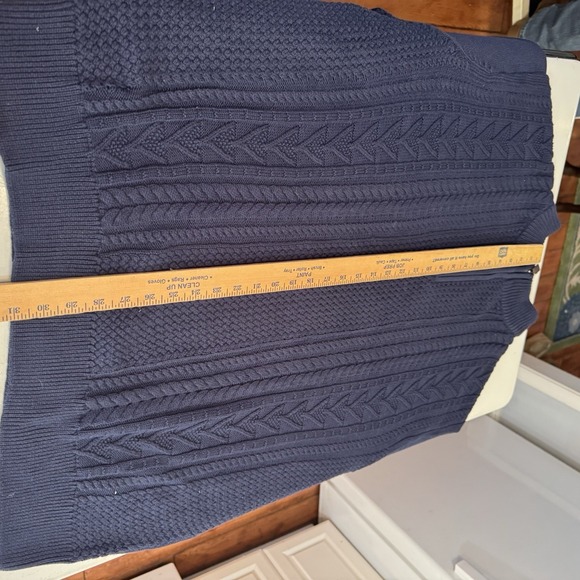 Chaps Sweater Mens 3XB Blue Golf Quarter Zip Cable Knit Fisherman 100% Cotton - Picture 7 of 12